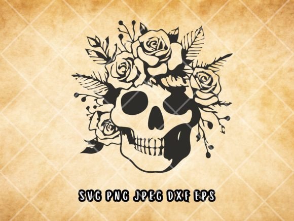 Cool Floral Skull Silhouette SVG