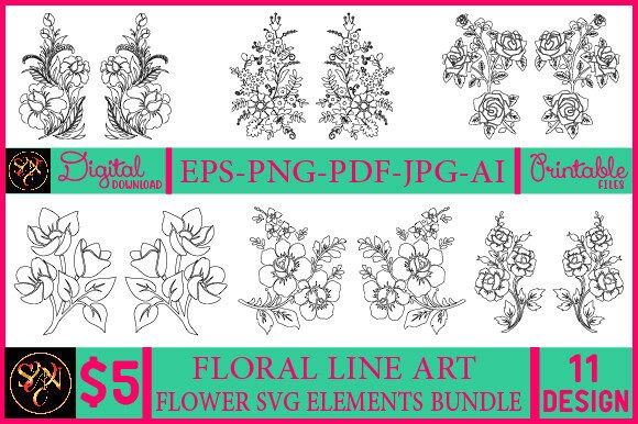Floral Line Art Flower SVG Elements Bund Review