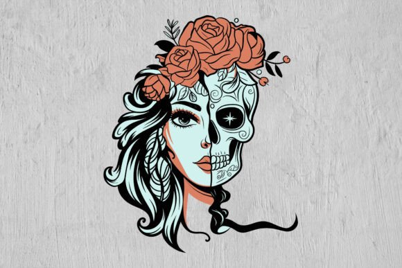 Skull Half Woman with Flowers SVG Files Review