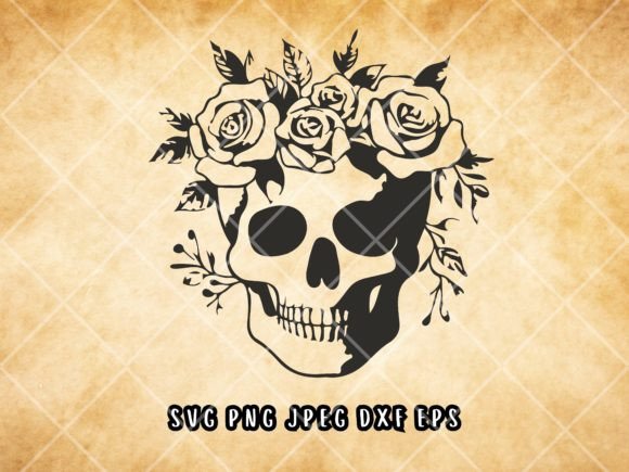 Spooky Floral Skull Silhouette SVG